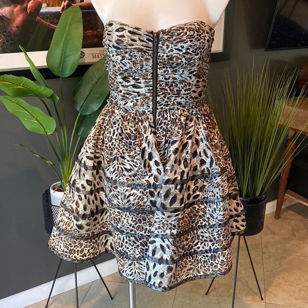 Betsey Johnson Animal Print Strapless Front Zipper Prom Dress